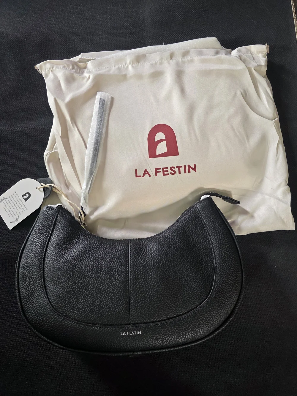Black Leather Crescent Shoulder Bag